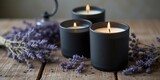 Close up of Scented Candles Amidst Textural Wood and Delicate Lavender for a Natural Vibe