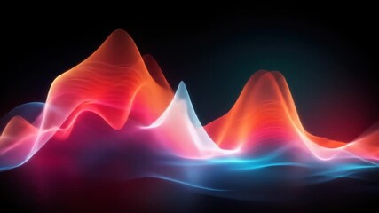 Wall Mural - Abstract representation of sound waves, with vibrant colors and dynamic shapes, against a dark background.