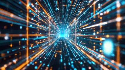 Wall Mural - Abstract digital tunnel with glowing lines and particles, creating a sense of speed and technology.