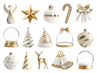 Wall Mural - PNG Elegant gold white Christmas ornaments, element set on transparent background