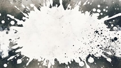 Canvas Print - Abstract image featuring a large white paint splatter against a dark, textured background with smaller splatters.