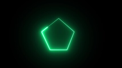 Canvas Print - loop neon pentagon frame border. neon line pentagon animation on black background.