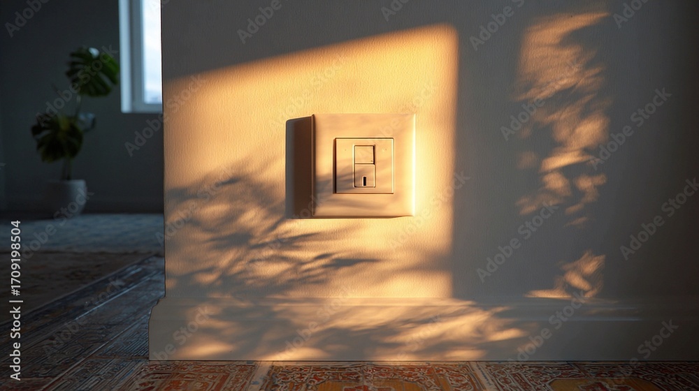 Soft-lit wall with flush-mounted internet socket and cable discretely ...