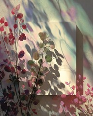 Wall Mural - Soft, muted colors.  Leaves and shadows on paper