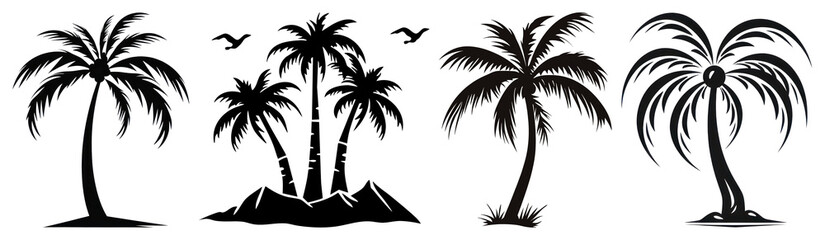 Wall Mural - PNG Silhouetted palm trees collection, element set on transparent background