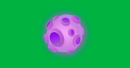 Wall Mural - on loading purple sphere rotating clockwise revealing craters with aura on transparent background