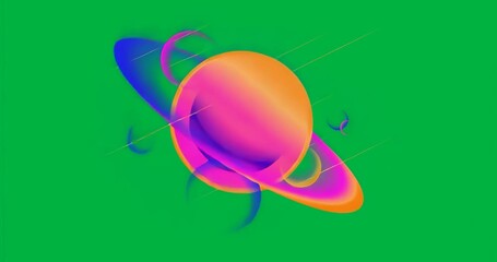 Wall Mural - Pulses initiating ring tilting planet rotating satellite emerging, nebula pulsing for cosmic dance