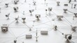 © Stanislau - Surveillance network with various cameras connected by lines on a plain surface