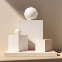 Wall Mural - Minimal Scene with Geometric Blocks and Cubes on Display