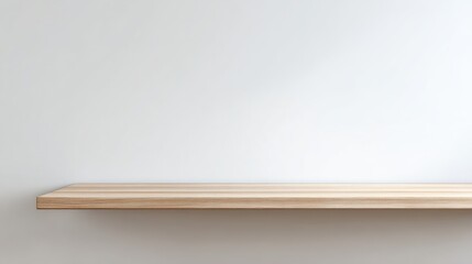 Wall Mural - Clean Wooden Shelf Against Plain White Wall for Minimalist Space