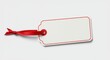 © Abdllhomr - Blank paper gift tag with red ribbon and border isolated on a white background.