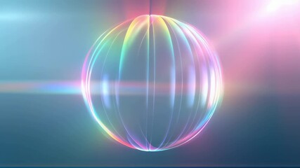 Wall Mural - Abstract rainbow light ring transforming into a reflective colorful spherical object on a futuristic background animation