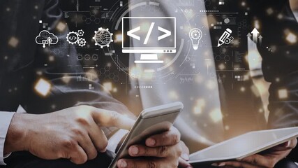 Modern web development concept featuring coding symbols, web development process, web development interface, and web development tools with futuristic design. Muxer