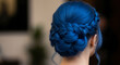 © Febrian - Elegant braided bun hairstyle with vibrant blue hair.