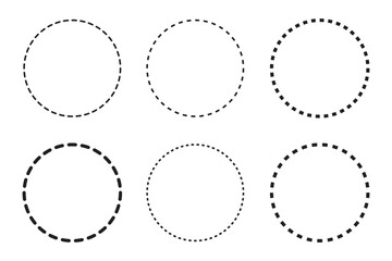 Wall Mural - Round dotted circle set, dotted line circle frame, circle shapes with and dots and dashed lines