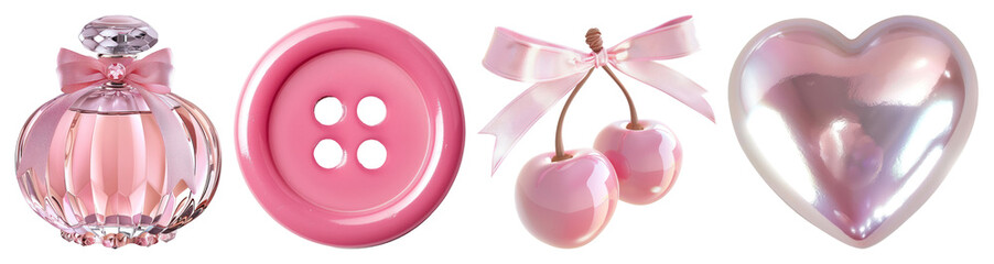 Wall Mural - PNG Pink aesthetic objects collection, element set on transparent background