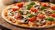 © wayan - Deliciously Appealing Pizza with Mushrooms, Tomatoes, and Basil.