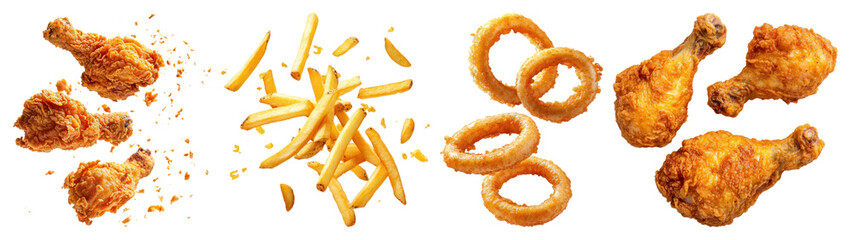 Wall Mural - PNG Crispy fried chicken and sides, element set on transparent background