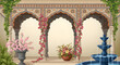 © MARS - Beautiful indian palace garden background with arches and fountain illustration design