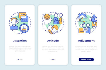 Wall Mural - 3 a of basic listening skills onboarding mobile app screen. walkthrough 3 steps editable graphic ins