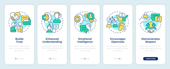 Wall Mural - active listening benefits onboarding mobile app screen. walkthrough 5 steps editable graphic instruc
