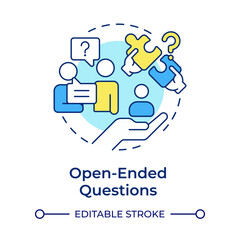 Wall Mural - Open-ended questions multi color concept icon. Conversation, dialogue. Social communication. Round shape line illustration. Abstract idea. Graphic design. Easy to use in booklet, blog post