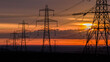 © Cavan Images - Sunrise over Electricity Pylons Across Rishworth Moor  Yorkshire