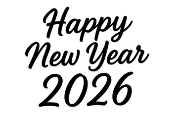 Happy new year 2026 cursive lettering on transparent background