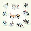 © enggartiasto - Isometric People Working at Desks in Office Environment Illustration