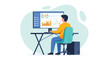 © Kazi - Man analyzing business data charts online computer screen work from home office setup business analysis