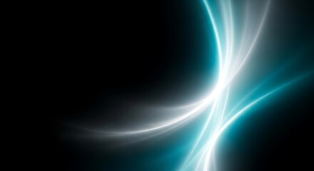 Canvas Print - abstract glowing cyan and white light streaks on black background image photo
