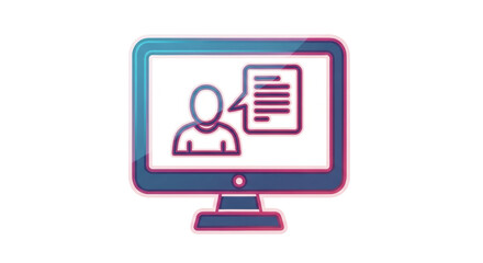 Isolated computer screen showing an avatar with a document next to them online chat icon