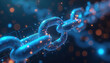 © Pete - Digital illustration of interconnected chain links blockchain technology. Blue, glowing chain represents secure, transparent tracking of goods origin, ensuring authenticity, ethical supply chain