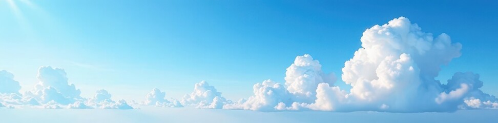 Wall Mural - Vast blue sky, fluffy white clouds at horizon , stratus, horizon