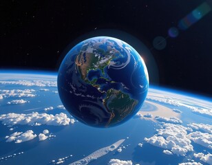 Wall Mural - Our blue planet, a swirling marble of clouds and oceans, hangs serenely in the inky blackness of space, a tiny oasis of life amidst the vast cosmic expanse, astrophysics, oceans, view
