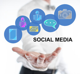 Wall Mural - Social media concept levitating above a hand