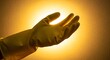 © Sujar - Protective hand gesture in yellow household glove against golden light