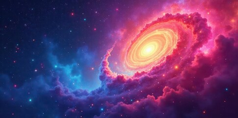 Wall Mural - Abstract swirling rainbow nebula, vibrant cosmic texture, digital, colorful