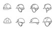 © Lhvect02 - Line art illustration depicting various styles of industrial safety helmets
