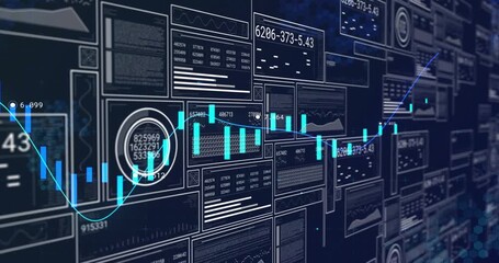 Wall Mural - On data update pulse, bars fluctuating while trend line sweeping, illustrating market cycle