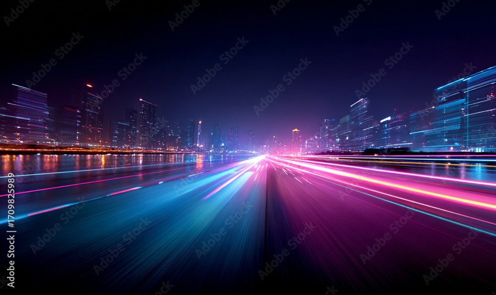 curved-highway-glowing-with-red-and-blue-light-trails-at-night