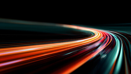 Wall Mural - Abstract image of speed motion on the road. Neon color glowing lines background, high-speed light trails effect. Modern abstract high-speed light motion effect on black background.
