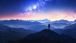 © yuan - Silhouette figure on mountain peak at night under a vibrant Milky Way
