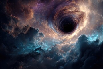 Wall Mural - cosmic black hole draws in a vibrant nebula, showcasing the immense forces of the universe with swir