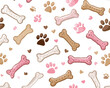 © Tejodi - 반복되는 강아지 뼈와 발자국 패턴 벡터 일러스트