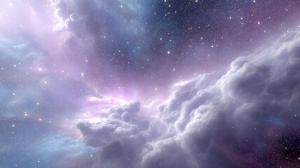 Wall Mural - a nebula sky filled with luminous pink, violet, and blue clouds, glowing softly across a starry spac