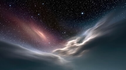 Wall Mural - a nebula sky filled with luminous pink, violet, and blue clouds, glowing softly across a starry spac