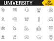 © Mega icons - University icons set. Set of 20 icons related to higher education, classroom, students, teacher, diploma, academic, cap, graduation, bachelor, scholarship, graduate and more outline symbol.