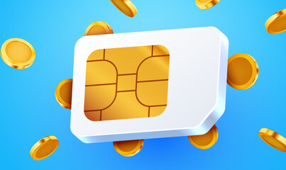 Wall Mural - 3d sim card chip. sim card or esim symbol.