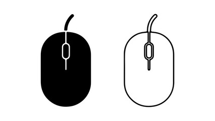 Computer mouse icon set black and line art.